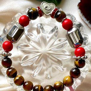 Tigers Eye and Red Howelite precious stone Bracelet